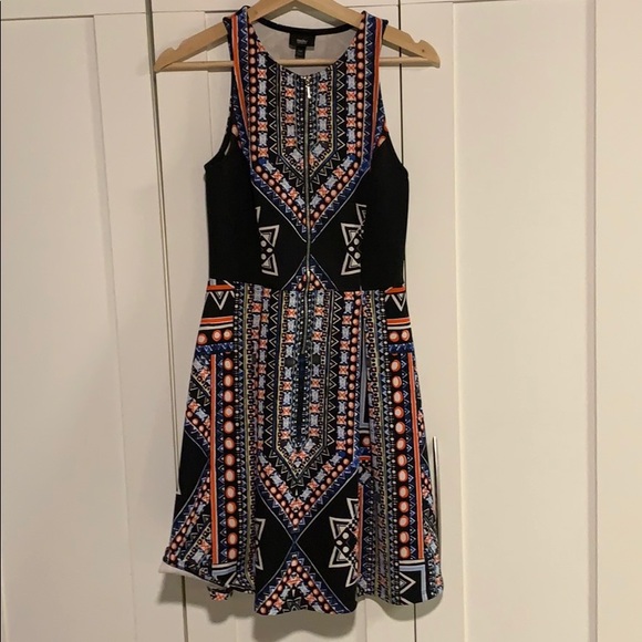 Fit & Flare Zip Dress - Black/Multi Print - Picture 6 of 7